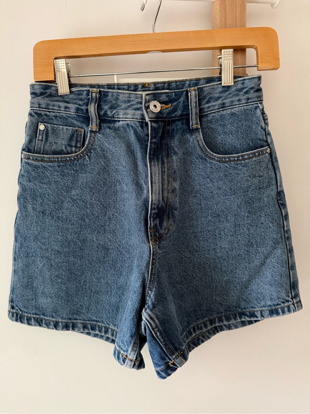 Zara High-Rise Blue Denim Jean Shorts